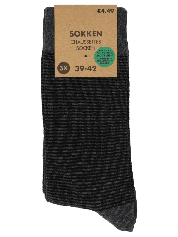 Heren sokken – 3 paar – grijs, 39/42 - Wibra