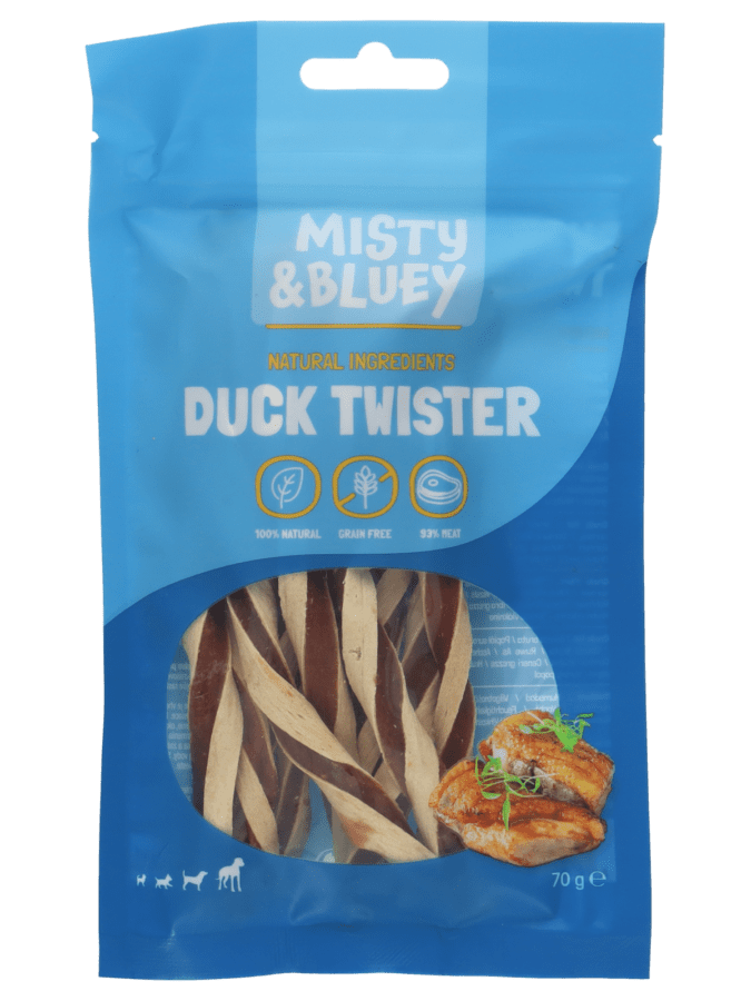 Misty & Bluey friandises chien torsades canard 70 grammes - Wibra